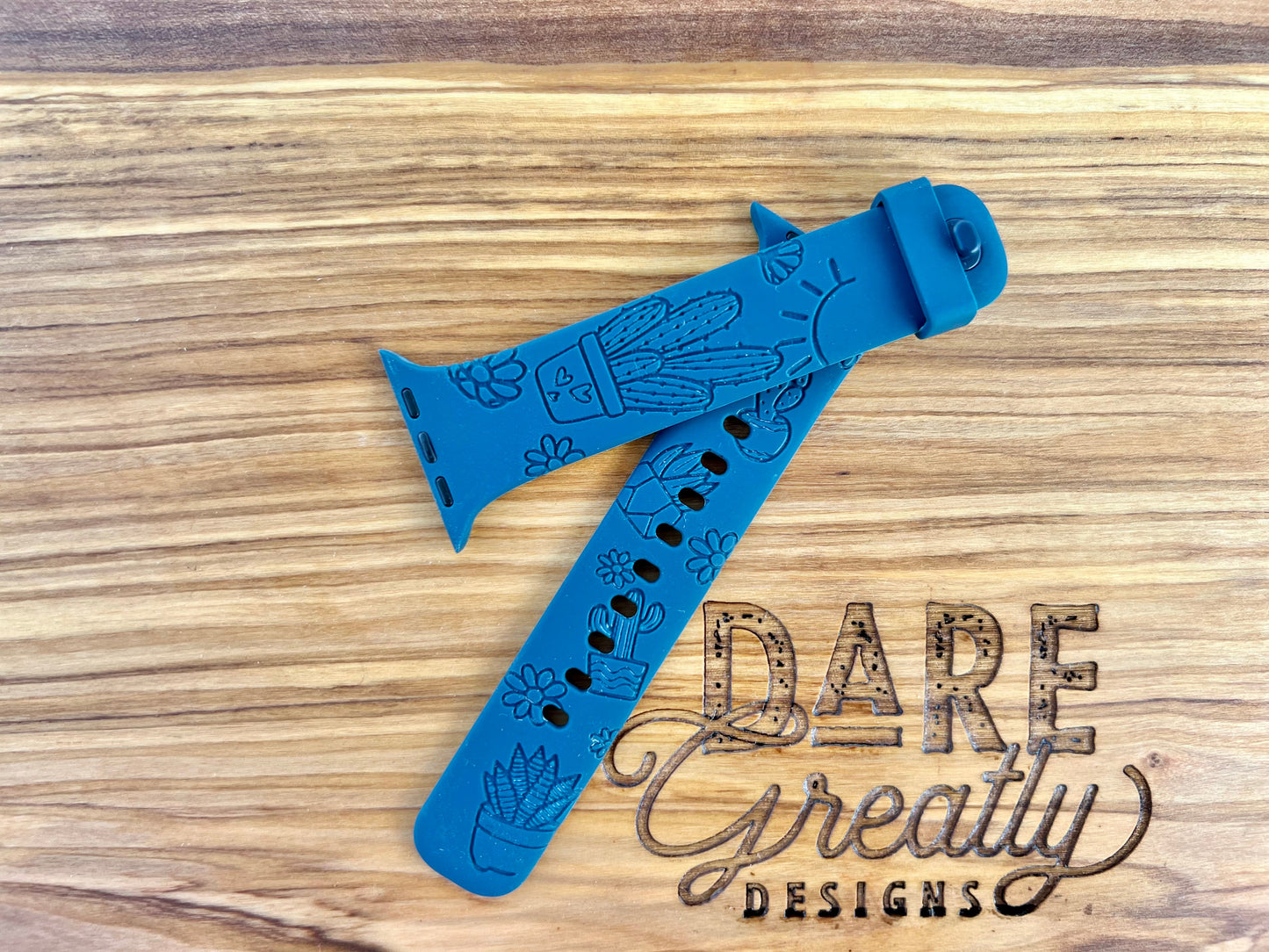 Cactus Laser Engraved Inspirational Silicone Watch Band | Watch Band Design | Compatible Apple Watch Series 7/6/5/4/3/2/1